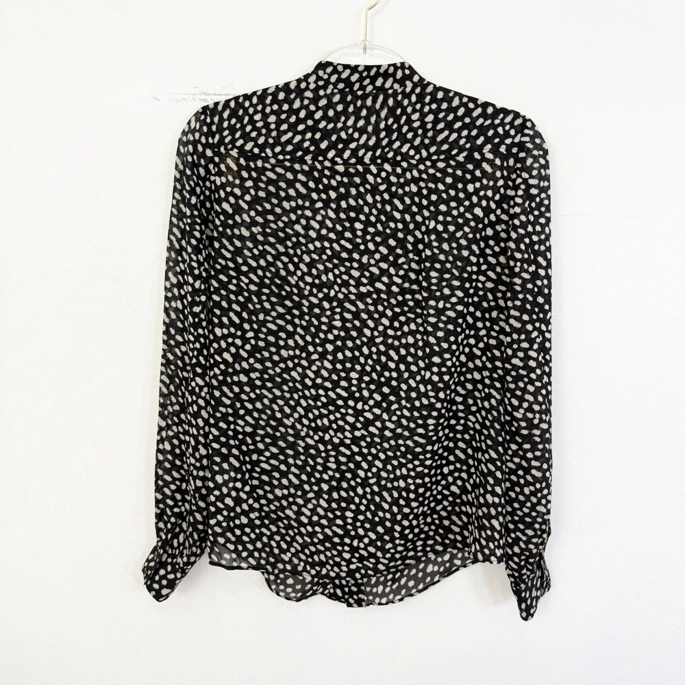 Tory Burch Silk Ruffle Front Blouse Black White Print Size 2